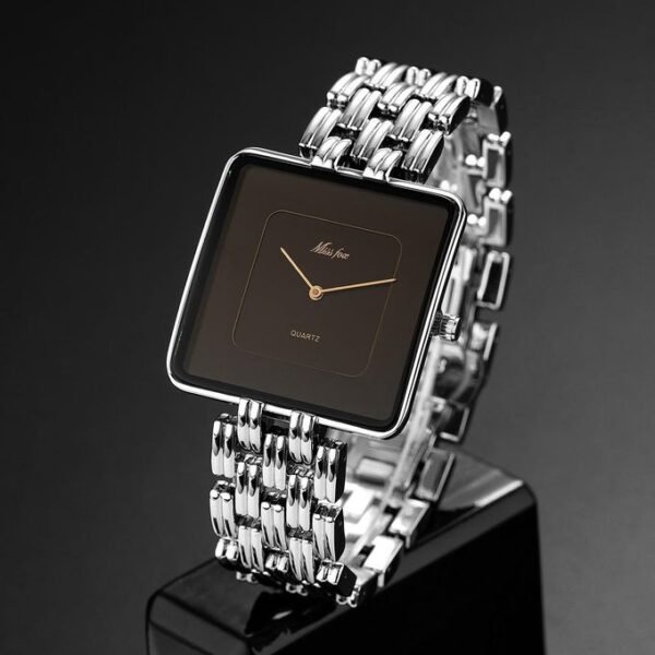 Missfiona MISSFOX 2177 Unisex Luxury Square Black Dial Quartz Watch - Gold