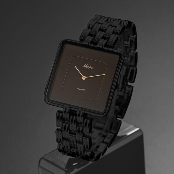 Missfiona MISSFOX 2177 Unisex Luxury Square Black Dial Quartz Watch - Gold