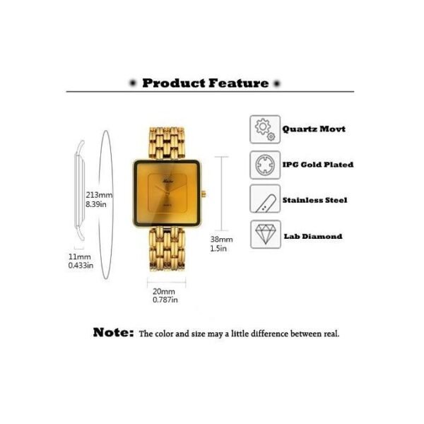 Missfiona MISSFOX 2177 Unisex Luxury Square Black Dial Quartz Watch - Gold