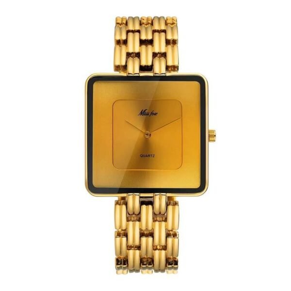 Missfiona MISSFOX 2177 Unisex Luxury Square Black Dial Quartz Watch - Gold